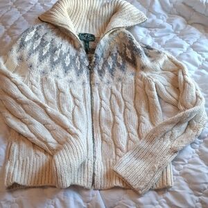 Ralph Lauren Women's Cream and Gray Cowl Sweater
